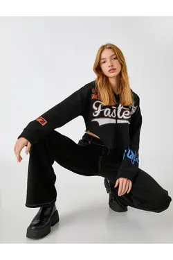 سویشرت کراپ زیپ دار با چاپ پشمی داخل - یاری شاپ