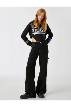 سویشرت کراپ زیپ دار با چاپ پشمی داخل - یاری شاپ