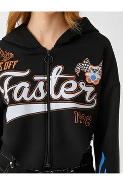 سویشرت کراپ زیپ دار با چاپ پشمی داخل - یاری شاپ