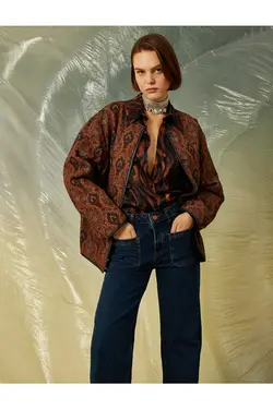 کت یقه گرد دکمه دار طرح قومی - یاری شاپ