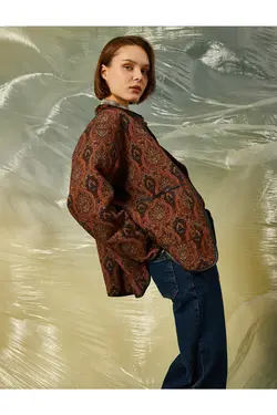 کت یقه گرد دکمه دار طرح قومی - یاری شاپ