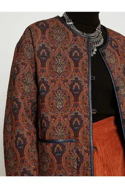 کت یقه گرد دکمه دار طرح قومی - یاری شاپ