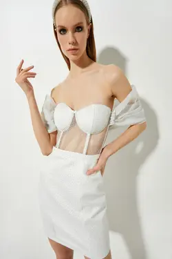 لباس سفید زنانه 2SAK80182FW - یاری شاپ