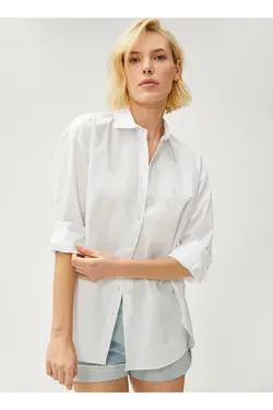 یقه پیراهن پیراهن سفید ساده زنانه 3sak60011pw - یاری شاپ