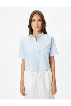 یقه توری پیراهن آستین کوتاه - یاری شاپ