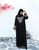مانتو عبایی سوزن دوزی حریر اسود مدل مهدا مزون نجما