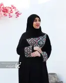 مانتو عبایی سوزن دوزی حریر اسود مدل مهدا مزون نجما