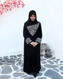 مانتو عبایی سوزن دوزی حریر اسود مدل مهدا مزون نجما