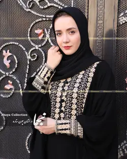 عبا زنانه سوزن دوزی حریر اسود مدل حسنا مزون نجما