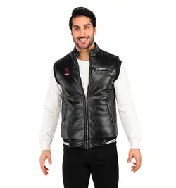 کاپشن پافر چرم مصنوعی مردانه اسپرت مشکی Alma 41120