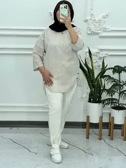 ست لینن دکمه دار 1219 | لباس زنانه استایل وان