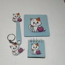 پک چهارتایی دفترچه جاکلیدی زیر لیوانی طرح گربه کاموا