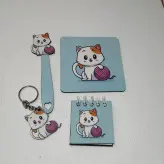 پک چهارتایی دفترچه جاکلیدی زیر لیوانی طرح گربه کاموا