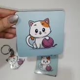 پک چهارتایی دفترچه جاکلیدی زیر لیوانی طرح گربه کاموا