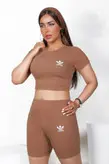 ست کراپ و شلوارک آدیداس پنبه کبریتی سایز ۳۸ تا ۴۲
