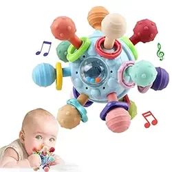Anzimo Baby Sensory Teething Toys - Baby Teethers Montessori Toys - هدایایی برای نوزادان نوزاد پسر پسر دختر 0 3 6 9 12 18 ماهه 1 یک ساله - اسباب بازی های جویدنی جغجغه کودک - اسباب بازی های آموزشی برای کودکان نوپا