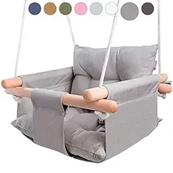 CaTeam - تاب کودک بوم، صندلی صندلی چرخدار آویزان چوبی با کمربند ایمنی، صندلی چرخشی بادوام، تاب کودک در فضای باز و داخلی، سخت افزار نصب شامل، خاکستری مایل به قرمز