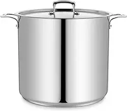 Stockpot – 24 Quart – فولاد ضد زنگ برس خورده – قابلمه القایی سنگین با درب و دسته های پرچین – برای سوپ، غذاهای دریایی، انبار، کنسرو و پذیرایی برای گروه های بزرگ و رویدادها توسط BAKKEN