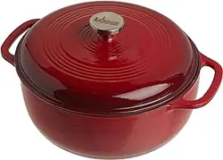 اجاق هلندی چدنی میناکاری شده Lodge 6 Quart با درب – دو دسته – قابلمه در فر تا دمای 500 درجه فارنهایت یا روی اجاق گاز – استفاده برای ترشی کردن، طبخ، پخت، نگهداری در یخچال و سرو – جزیره ادویه قرمز