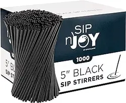 استیک های همزن قهوه، میله های همزن نوشیدنی پلاستیکی یکبار مصرف، 1000 همزن، از آن به عنوان نی قهوه یا میکسر کوکتل استفاده کنید (مشکی، 5 اینچی (بسته 1 عددی)