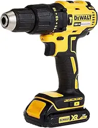 درایور چکشی فشرده 13 میلی متری DEWALT، موتور بدون برس، 2 باتری لیتیوم یونی 1.5 آمپر ساعتی، شارژر و جعبه کیت، بنایی، چوب، فلز، زرد/مشکی، DCD778S2-GB، 3 سال گارانتی