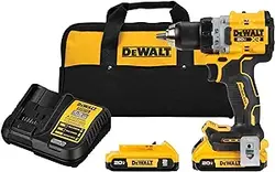 دریل / کیت درایور شارژی DEWALT 20V MAX XR، بدون برس، فشرده، با 2 باتری و شارژر (DCD800D2)