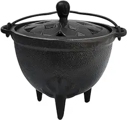 دیگ چدنی با درب Witchcraft 4.9 اینچی عود سوز مناسب برای نگهدارنده عود لکه مریم گلی نگهدارنده آیینی محراب (مشکی)