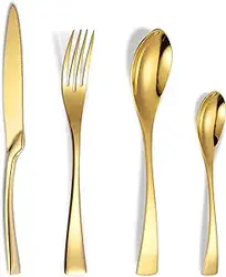 ست ظروف نقره ای Lemeya، ست ظروف کارد و چنگال از جنس استیل 18/10، سرویس ست ظروف تخت 24 تکه برای 6 عدد، شامل چاقو/چنگال/قاشق با قاشق چایخوری، جلا آینه، قابل شستشو در ماشین ظرفشویی