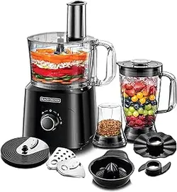 غذاساز 5 در 1 BLACK+DECKER، 750 وات، کاسه 2 لیتری، مخلوط کن 1.8 لیتری، شیشه، آسیاب و خردکن، به علاوه 34 عملکرد اضافی، دستگاه فشرده و آشپزخانه برای خرد کردن، برش دادن، خرد کردن، FX775-B5