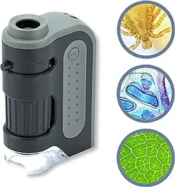 میکروسکوپ جیبی با نور LED Carson MicroBrite Plus 60x-120x، میکروسکوپ دستی قابل حمل برای بزرگسالان، مینی میکروسکوپ برای آزمایشگاه علوم دانشجویی، میکروسکوپ قابل حمل آموزشی STEM (MM-300)