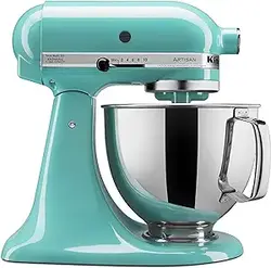 میکسر پایه سر شیب دار سری 5 KitchenAid Artisan با شیلد ریزش KSM150PS، کاسه قابل جابجایی، Aqua Sky