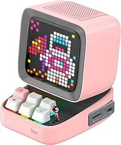 Divoom Ditoo قابل برنامه ریزی، Pixel Art LED مینی بلندگوی بلوتوث طراحی DIY با کنترل برنامه بی سیم، بلوتوث و صفحه کلید مکانیکی - صورتی