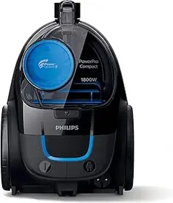 PHILIPS PowerPro Compact مشکی: 1800 وات، قدرت مکش 330 وات، فناوری Power Cyclone 5، برس یکپارچه، فیلتر HEPA، سطل گرد و غبار به راحتی تخلیه، ظرفیت گرد و غبار 1.5 لیتری FC9350/61