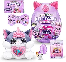 Rainbocorns Kittycorn Surprise Series 2 (American Shorthair) توسط ZURU، حیوانات مخمل دار کلکسیونی، تخم مرغ شگفت انگیز، بسته استیکر، اسلایم، سنین 3+ برای دختران، کودکان