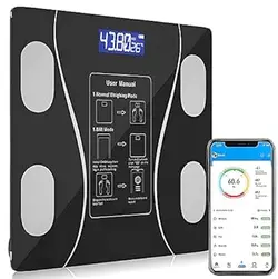ترازو BIXBITE Weight Scale Pro با بلوتوث - ترازو برای وزن بدن - 15 اندازه گیری شامل وزن، میزان چربی، BMI، توده عضلانی و استخوانی، مود مجازی بدن سه بعدی - پوند/کیلوگرم (سیاه)