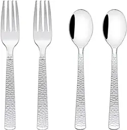 چنگال و قاشق یکبار مصرف نقره ای KIRE 400PCS - ست قاشق و چنگال نقره ای سنگین پلاستیکی - 200 چنگال پلاستیکی نقره ای و 200 قاشق پلاستیکی نقره ای برای مهمانی، تولد، عروسی