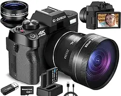 دوربین‌های دیجیتال 4K برای عکاسی، دوربین ویدیویی 48 مگاپیکسلی برای YouTube با WiFi، دوربین کامپکت صفحه نمایش 180 درجه با فلاش، دوربین مسافرتی با زوم دیجیتال 16 برابر با لنز ماکرو و زاویه باز