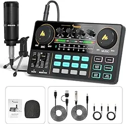 رابط صوتی با میکسر DJ و کارت صدا، استودیوی تولید پادکست همه‌جانبه قابل حمل MAONO با میکروفون 3.5 میلی‌متری برای گیتار، پخش زنده یوتیوب، رایانه شخصی، استودیو ضبط و بازی (AU-AM200-S1）)