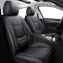 روکش صندلی ماشین CAPITAUTO ست کامل، روکش صندلی از چرم مصنوعی برای خودروهای شاسی بلند، قابلیت تنفس فوق العاده، لبه بسته بندی کامل، روکش صندلی های خودروی جهانی مناسب برای اکثر خودروهای سدان، مشکی