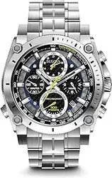 ساعت مچی کرونوگراف کوارتز دقیق آیکون مردانه Bulova، کریستال معدنی خمیده، مقاوم در برابر آب 300 متر، جاروی مداوم دست دوم، نشانگرهای درخشان