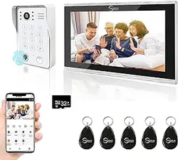 سیستم اینترکام تلفن آپارتمان تصویری، مانیتور لمسی بی سیم 10 اینچی با زنگ درب سیمی 1080P، اثر انگشت پشتیبانی، کارت RFID، رمز عبور برای خانه Tuya، 32G