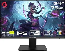 مانیتور گیمینگ 24 اینچی GAMEON GOB24FHD75IPS، FHD، تصویر قیمنق، 75 هرتز، 4 میلی‌ثانیه، HDR، IPS تخت، پورت‌های HDMI، GSync و همگام‌سازی رایگان، صفحه‌نمایش LED با نور لبه، VESA، پایه ثابت، بلندگو، مشکی