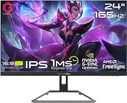 مانیتور گیمینگ 24 اینچی GAMEON، FHD 1920x1080، 165Hz، 1ms، HDR، صفحه نمایش تخت LED با نور لبه، پنل IPS، مانیتور کامپیوتر Antiglare، پورت های HDMI، GSync و همگام سازی رایگان، بلندگوها، مشکی