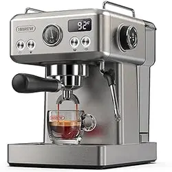 دستگاه اسپرسوساز قابل برنامه ریزی HiBREW H10A، فولاد ضد زنگ برس خورده، دما و حجم فنجان قابل تنظیم، مخزن آب قابل جابجایی 1.8 لیتر، چوب بخار برای کف کردن شیر (1000 وات)