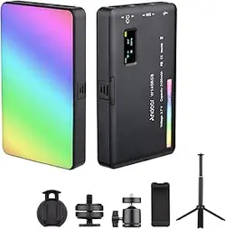 Eacam W140 RGB LED کیت نور ویدئویی روشنایی جیبی CRI95+ 2500K-9000K با قابلیت کاهش نور 20 افکت با نگهدارنده تلفن سه پایه دسکتاپ رومیزی، آداپتور گیره کفش سرد برای جلسه پخش زنده