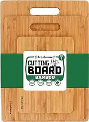تخته برش بامبو برای آشپزخانه [ست 3 تایی] تخته برش چوب برای خرد کردن گوشت، سبزیجات، میوه ها، پنیر، سینی سرو دسته دار با چاقو