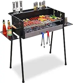 ست کباب پز زغالی Beauenty، کباب پز ذغالی قابل حمل استیل ضد زنگ، ست کوره ذغالی BBQ برای پیک نیک های کمپینگ آشپزی در فضای باز، تابه پخت بزرگ برای مهمانی چند نفره ایده آل است