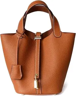 کیف سطلی طرح چرم عمومی کیف دستی خانم با ظرفیت بزرگ خرید سبد سبزیجات چرم واقعی پارچه قهوه ای