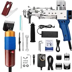 استارتر تفنگ تافتینگ با موکت موبر، کیت ماشین قالی‌سازی، تفنگ فرش پرزدار 2 در 1 با نمایشگر دیجیتال/سرعت 5-40 دوخت در ثانیه، کیت استارت برای عاشق تافتینگ، آبی