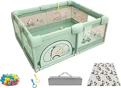 دستباز کودک بسیار بزرگ 180x150 سانتی متر برای نوزادان و کودکان نوپا با تشک بازی در ابعاد 180x150x1.0 سانتی متر 60 توپ اقیانوس 2 نرده و 1 کیف، حصار ایمن کودک، مرکز فعالیت کودکان در فضای باز و سرپوشیده (قهوه ای)